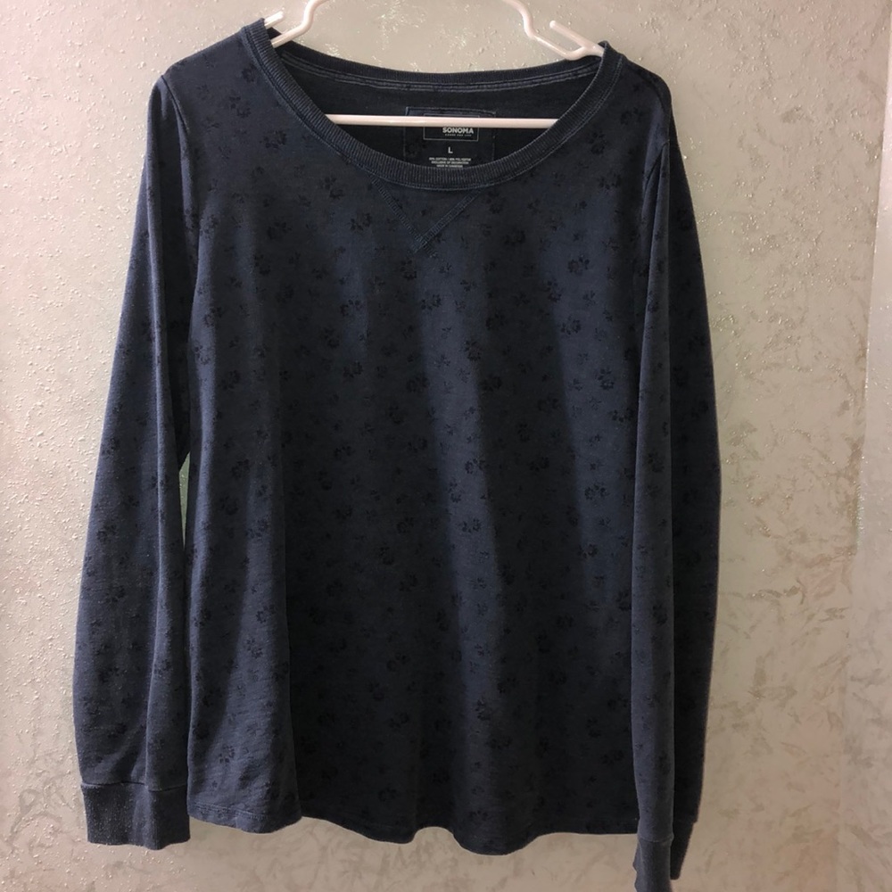 Women's sonoma blue and black patterned long sleeve top / sweatshirt